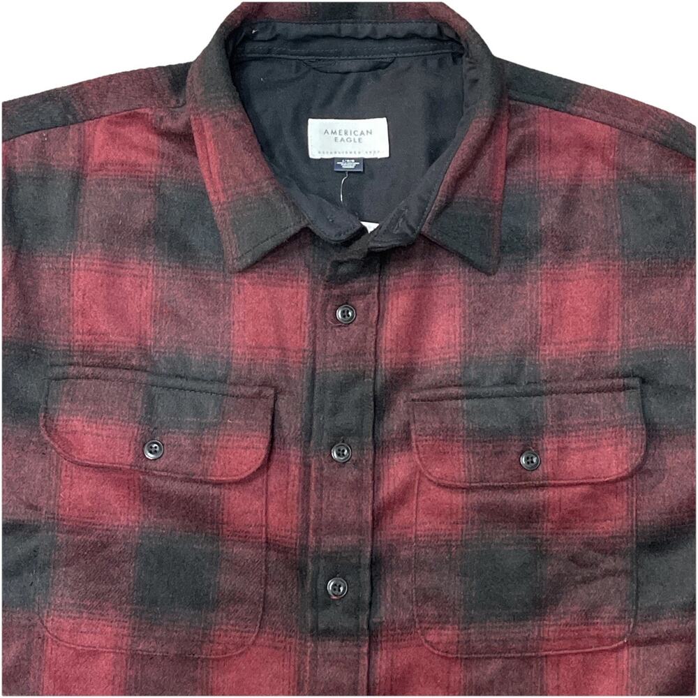 American Eagle Flannel Shirt Red Black Checkered Plaid Cozy Warm Outdoor
